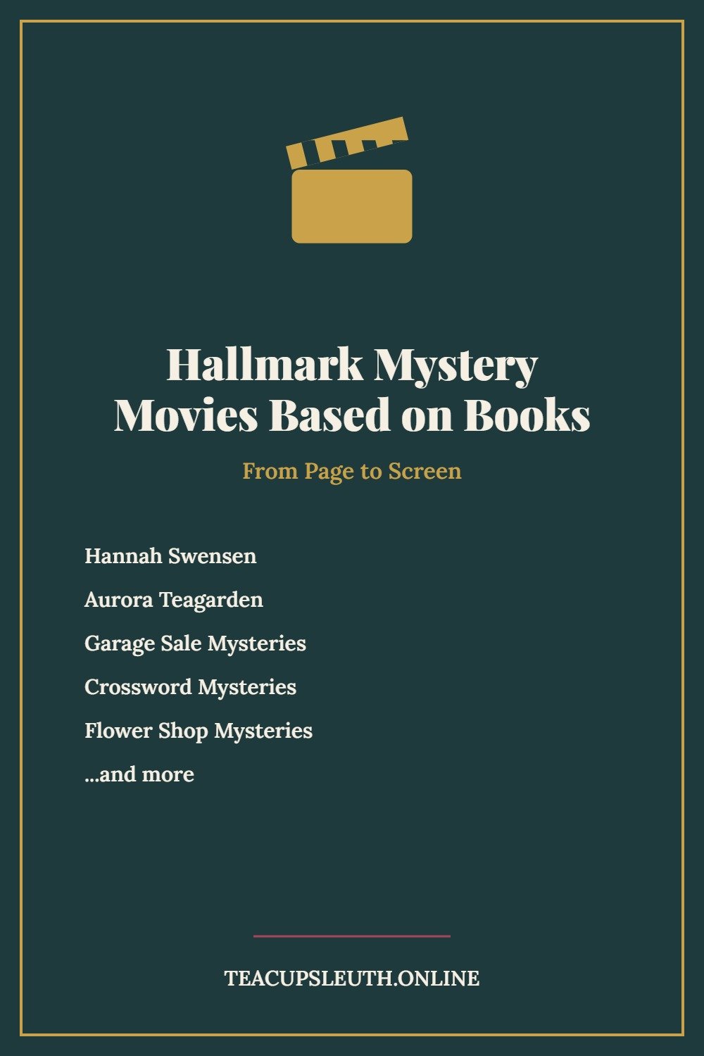 Hallmark Mystery Movies Based on Books - Pinterest pin